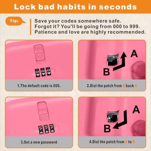 Image of Small Medication Lock Box with Combination Code, Lockable Storage Box for Pills /Snacks /First Aid Kits, Phone /Personal Items, Secure Container for Home /Fridge /Office /Travel- Reusable (Pink)