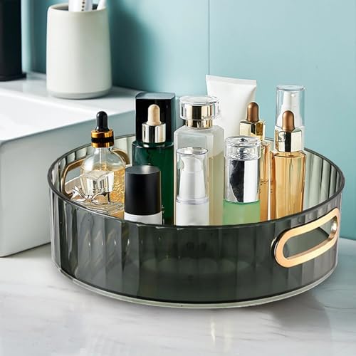 Image of SHUTTLE ART 360 Rotating Makeup Organizer,Large Capacity Makeup Organizer for Vanity,Cosmetic Display Cases,Bathroom Counter Organizer,Fits Cosmetic,Perfume,Lipsticks,Lotions Skin Care(1 Tier, Green)