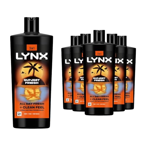Lynx Sunset Fresh XXL 3 in 1 Shower Gel for Men 700ml Pack of 5 Hair Face & Body Wash Mango & Mandarin Scent 12H Sweat & Odour Protection Lynx Shower Gel Multipack