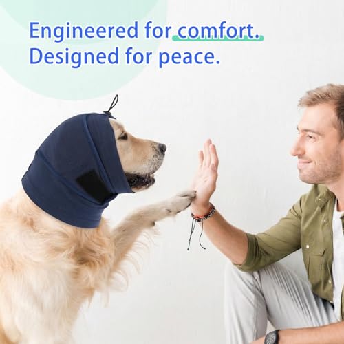 Image of MIGOHI Small Dog Ear Muffs Lightweight, Calming Hoodie for Fireworks & Thunderstorms, No Shake Ear Wrap Dog Hematoma, Soft Adjustable Head Cover for Dogs Bath Grooming, Chihuahua Yorkie, Blue S