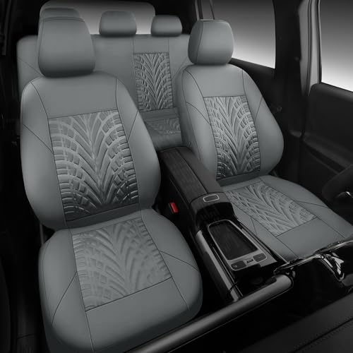 Image of CAR PASS Neoprene Waterproof Seat Covers Full Sets, Wetsuit Car Seat Covers 5 Seats Universal Fit for Vans, Truck, SUV, 3D Tyre Embossed Seat Covers Anti Slip with Armrests, Aibag Compatible(All Gray)