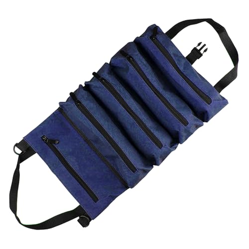 Rdxanc Bolsa enrollable de herramientas, bolsa de herramientas de lona pequeña con 5 bolsillos con cremallera, bolsa de transporte para herramientas