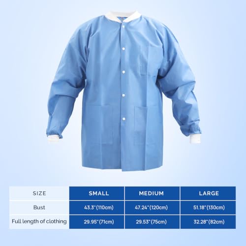 Image of JMU 10-100 Pack Disposable Lab Coats, SMS Disposable Medical Jackets | Disposable Lab Coats for Men and Women, Knit Cuffs Collar, 3 Pockets