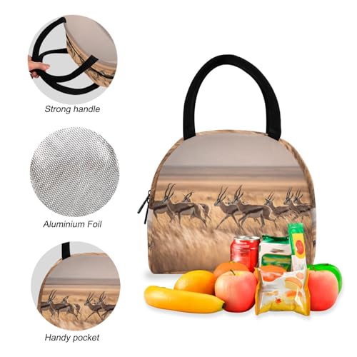 Backpack Lunch Bag Set Herd Of Gazelles Print, Big Storage Travel Backpacks with Insulated Lunch Box for Office Hiking Picnic4