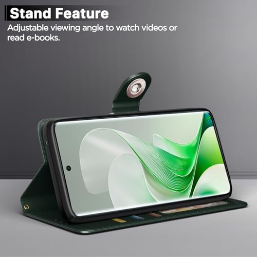 Image of Pikkme Flip Cover Leather Finish | Inside TPU with Card Pockets | Wallet Stand and Shock Proof | Complete Protection Button Flip Case for Vivo V40e 5G / iQOO Z9s 5G(Green)