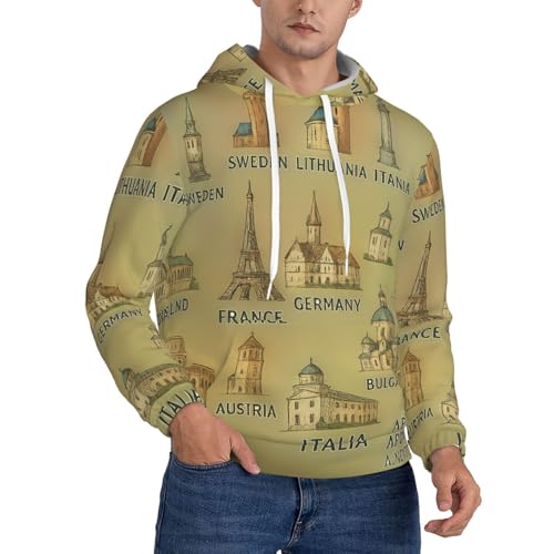 Sweatshirt d'hiver homme pull à capuche imprimé monuments pour le quotidien