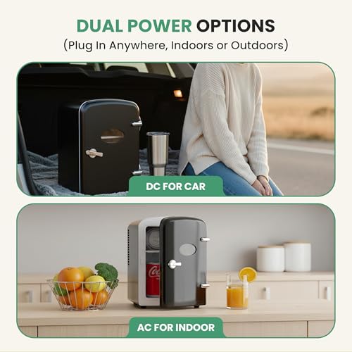 Image of Simple Deluxe 4L 6-Can Portable Mini Refrigerator with Transparent Window, Cooler and Warmer, Freon-Free Compact Fridge for Cosmetics Skincare Beverages Snacks, Black
