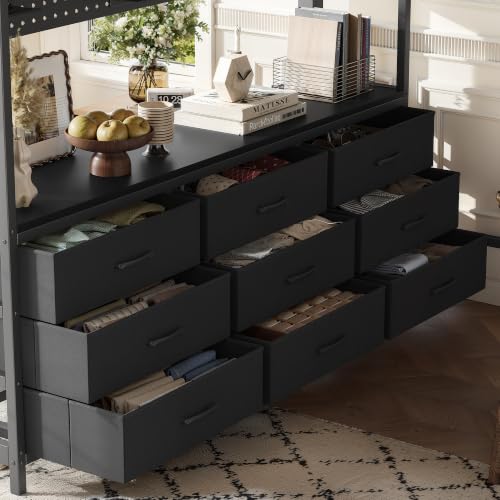 Image of Bellemave Queen Size Loft Bed Frame with Desk and Storage Drawers,Black