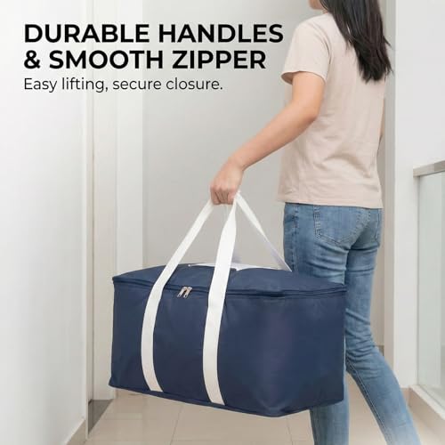 Image of EASY HOME 70 litre Storage Bags for Clothes | Cloth Storage Organizer with Zip Closure | Wardrobe Bag for Sarees, Quilts & Blankets | Moisture Proof Nylon Cover Bag (54x46x28 cm)