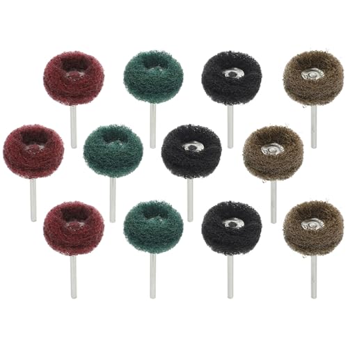 SEWACC Kit de Polissage 12 Pièces pour Perceuse, Tampons Abrasifs en Fibre Nylon Tige 3 MM, Disque de Ponçage Multifonction pour Aluminium et Métal, Accessoires pour Outils Rotatifs,
