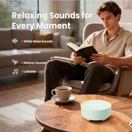 Image of Kipcush White Noise Machine for Sleeping, Baby & Adults, High-Fidelity Non-Looping Sounds, Sleep Sound Machine with Dimmable Night Light, USB Powered, Memory Function, Home, Nursery & Travel