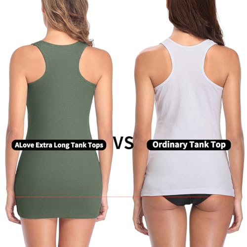 Image of ALove Womens Extra Long Tank Tops with Shelf Bra Ribbed Camisoles Undershirts