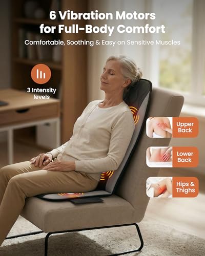 Image of CILI Vibration Massage Chair Pad, Quiet Back Massager for Office Chair, Sofa & Recliner, Independent Graphene Heat & Massage Control, Fathers Day Gift for Back Pain Relief (Vibration Only)