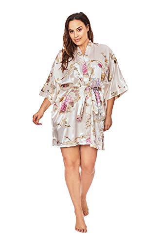 Image of KIM+ONO Plus Size Satin Short Kimono Robe for Women | bridal - maternity - postpartum - lingerie - bridesmaid