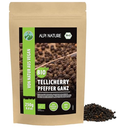 Alpi Nature Poivre de Tellicherry BIO 250g, Poivre Noir en Grain Entier Tellicherry