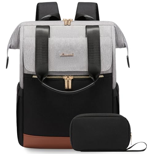 Image of LOVEVOOK Laptop Backpack for Women, 15.6 Inch Work Laptop Bag with USB Port, Fashion Teacher Nurse Backpack Purse, Waterproof Travel Computer Backpack with Organizer Bag, 2PCS, Grey-Black