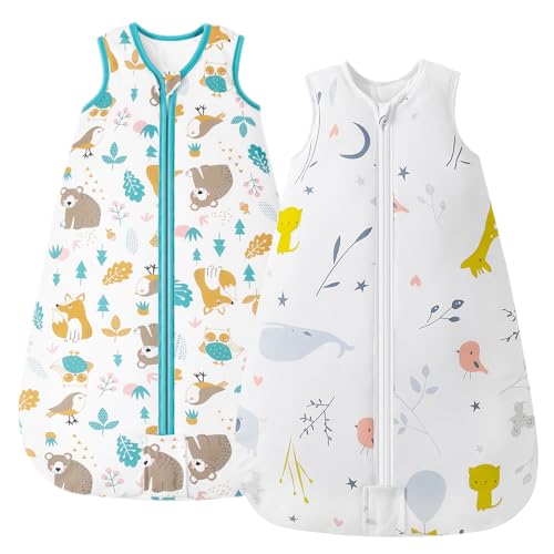 Image of Mosebears Sleep Sack Baby Winter Wearable Blanket with 2-Way Zipper,2.5 TOG Cotton Sleep Sack Unisex (2 Pack, 0-6 Months)