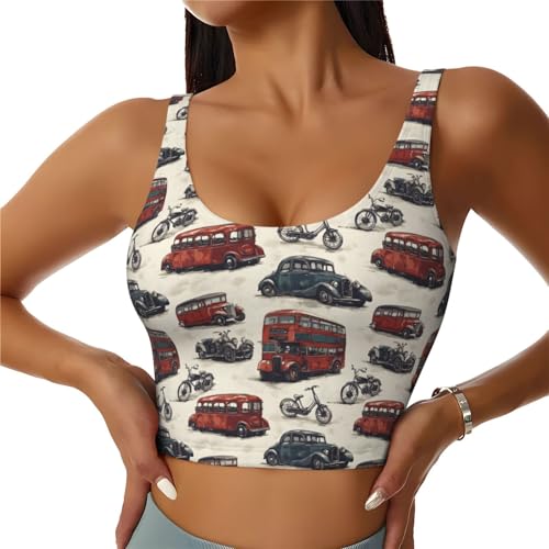 Sujetadores deportivos para mujer de alto soporte, estampado de coche vintage, atlético, correr, entrenamiento, camiseta sin mangas, Negro, S