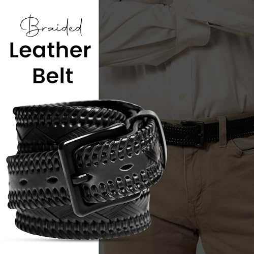 1 3/8” Braided Leather Belt for Men and Women Black and Brown Braided Belt Metal-Free Airport Friendly Belt3