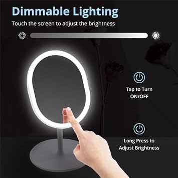 Promosyonca Işıklı Makyaj Aynası, Dokunmatik Kontrol, USB Şarjlı, Masa Üstü, Beyaz (Oval)