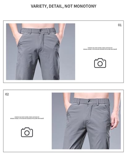 Men Business Ice Silk Pants Straight Elastic Waist Trousers Men Casual Active Hiking Pants Straight Fit Trousers2