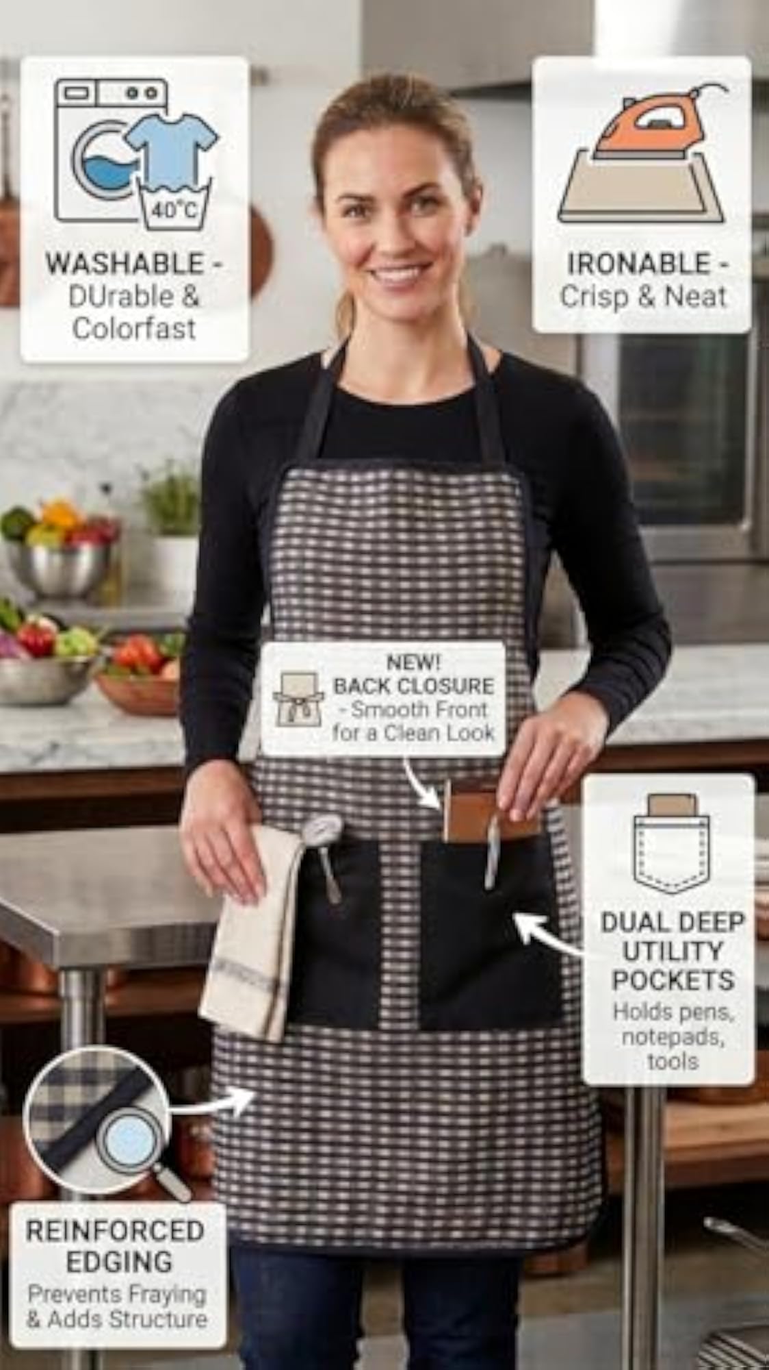 Check Chef Apron for Men & Women, Durable Cooking Apron