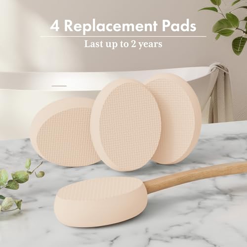 Image of AmazerBath Lotion Applicator for Back, Feet, 4 Replacement Pads with 17 inch Curved Handle, Back Sunscreen Applicator for Kids, Elderly, Women, Apply Skin Cream Medicine Moisturizer Tanner, Ivory White