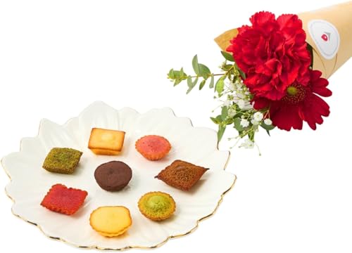 bloomee(ブルーミー) お花 付き お菓子 セット プティ・ガトー・アソルティ8個入 (アンリ シャルパンティエ 焼き菓子 詰め合わせ 8種 × 4本 ブーケ) クリスマスカード付き お菓子 個包装 ギフト プレゼント 花束 (敬老の日 お中元 お祝