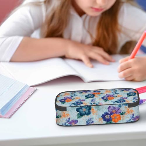 Image of Retro Floral Pencil Case Green Red Flower Branch Plant Pencil Bag Pouch Box Organizer for College School Students Boy Girl