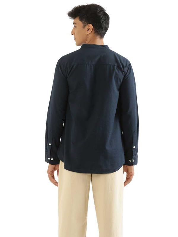 Image of SAADAA Men's Short Kurta - Linen Cotton Blend, Airy Fabric, Regular Fit, Mandarin Collar, Solid Color - Casual, Festive & Ethnic Wear