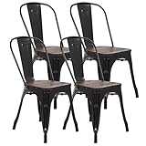 FDW Metal Dining Chairs Set of 4 Patio Chairs 18 Inch Kitchen Chair Stackable Chair with Wooden Seat for Indoor Outdoor Seat Height Restaurant Chair Metal Chair