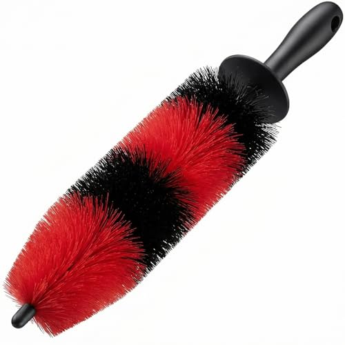 TAKAVU Master Wheel Tire Brush, Easy Reach Wheel and Rim Detailing Brush Long Soft Bristle, Car Tire Brush, Wheel Scrub Brush, Multipurpose use for Wheels Rims Exhaust Tips Motorcycles (Red)