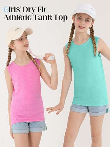 Image of Poroka 5 Packs Girls Active Dry Fit Athletic Tank Top Performance Tech Sleeveless Shirts for Running Exercise Yoga