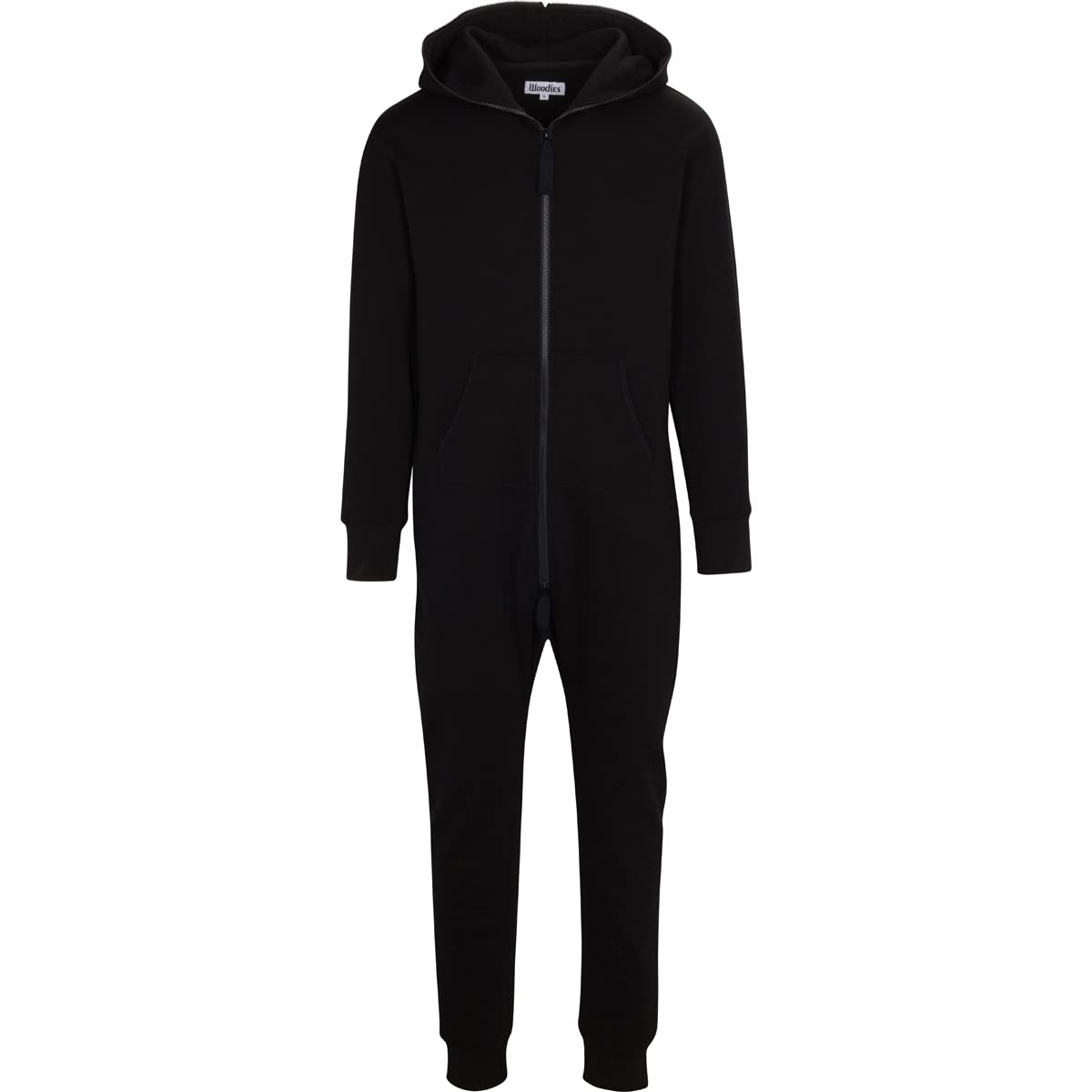 Woodies Mono negro para adultos, pijama sin pies estilo lounge con capucha para mujeres y hombres, pijama unisex con media cremallera