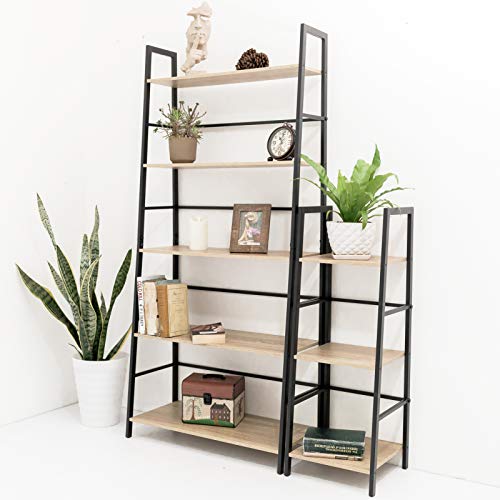 C-Hopetree Ladder Shelf Bookcase - 3 Tier Corner Display Bookshelf - Black Metal Frame
