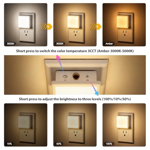 Image of JandCase LED 3CCT Night Lights Plug into Wall, 0.3W Plug in Night Light | Dimmable, Dusk to Dawn Sensor, 2 Pack Bright Nightlight Auto-On /Off, for Adults Kids Room Bedroom Bathroom Hallway Kitchen
