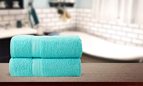 Image of Global Home 100% Cotton Bath Towel II 500 GSM II Lt Blue II 140 X 70 cm - 2pc Set for Gym, Kitchen, Home, Bathroom or Spa, Wash Basin, Hotel