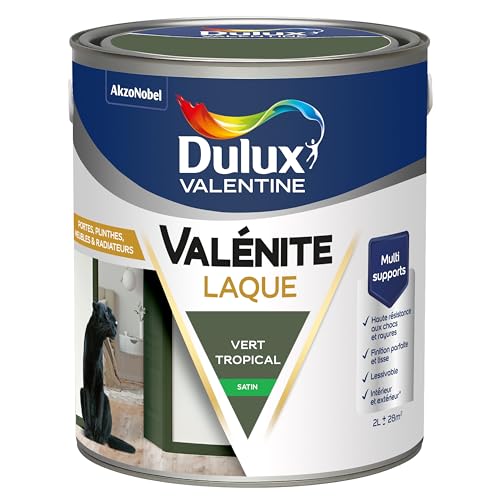 Dulux Valentine Peinture Laque Valénite Intérieur et Extérieur Multi-supports - Finition parfaite et lisse, Formule Haute Résistance - Satin Vert Tropical 2 L