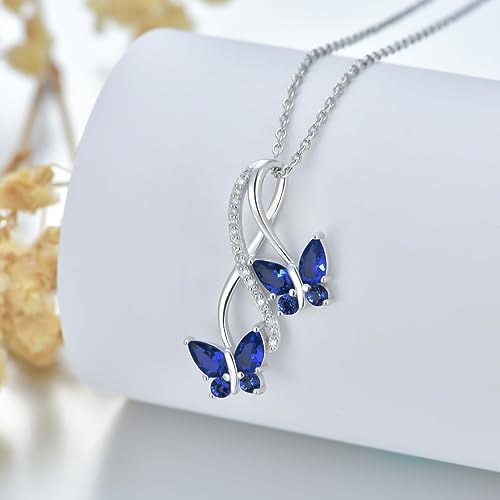 0.09 Cttw Natural Diamond Butterfly Infinity Pendant Necklace with Gemstone for Women Sterling Silver Butterfly Jewelry Gift for Her2