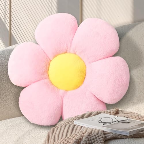 17.7 Inch Pink Flower Pillow – Daisy Shaped Cute Decorative Throw Pillow, Soft Floral Seating Cushion Floor Pillows for Sofa, Bed, Chair & Room Decor Valentines Day Gifts