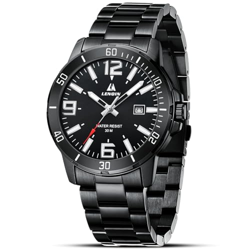 LN LENQIN Montre Homme Montres en Acier Inoxydable Hommes étanche Date Analogique Quartz Montre...