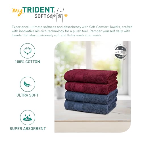 Image of MYTRIDENT Soft Comfort Air Rich Towel 100% Cotton Hand Towel for Daily use, 500 GSM Highly Absorbent Towels for Men /Women, 4Pc Hand Towel Set (41 cm X 66 cm), Wine Red and Navy