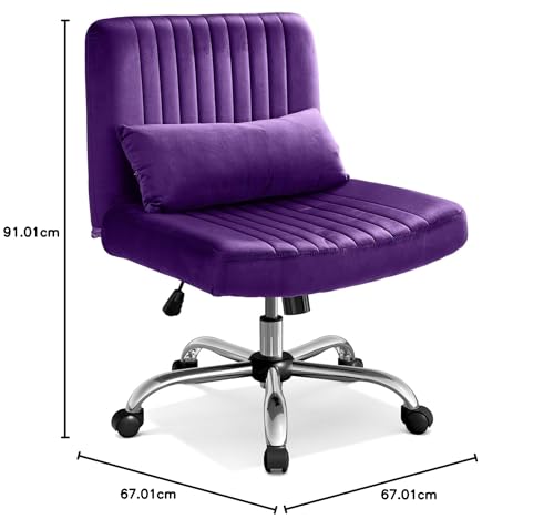 Image of Warmiehomy Velvet Criss Cross Chair with Wheels, Cross Legged Office Chair, Comfy Desk Chair for Home Office, Ergonomic Computer Chair, Wide Seat Vanity Chair, Birthday Gift for Women, Purple