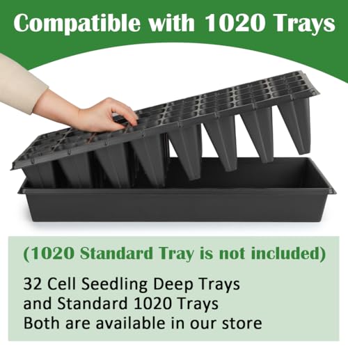 RooTrimmer 10 Pack 32 Cell Seed Starter Trays - Extra Deep 4.33" Plastic Nursery Trays, 20" x 10",Fits Standard 1020 Flats - Image 6