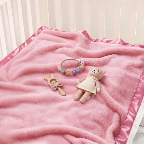 Image of Pro Goleem Fleece Baby Blanket with 2 Inch Satin Trim Soft Anti-Static Plush Blanket for Boys and Girls Christmas Baby Gifts for Babies 30''x40''，Blush Pink