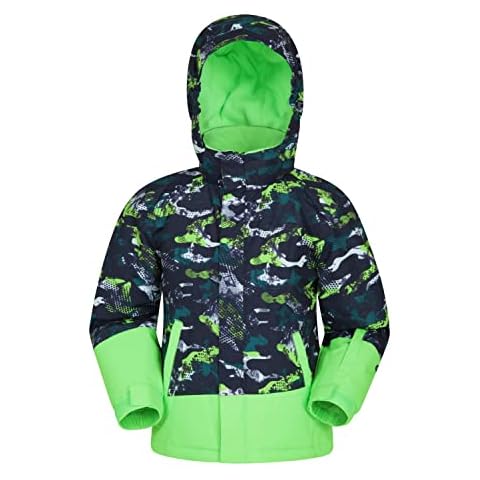 Mountain Warehouse Mogal Bedruckte, wasserdichte Kinder-Skijacke - Reißverschlusstaschen, abnehmbare Kapuze Cover