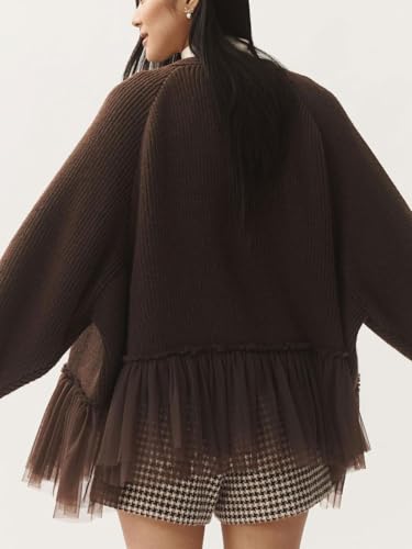 CHARTOU Open Front Chunky Cardigan Sweaters for Women Dressy Lace Long Sleeve Cable Knit Sweater Outwears3