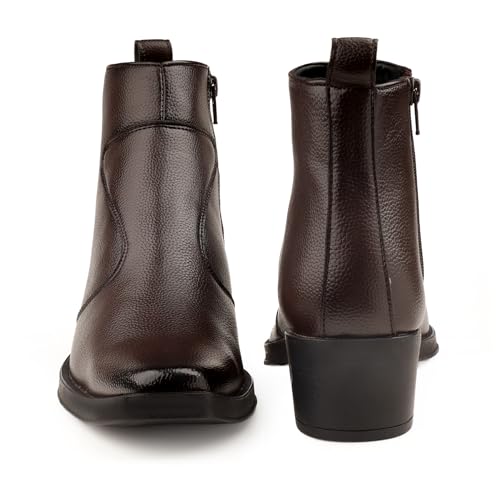 Image of BXXY Men's 5-6 Cm Block Heel Height Increasing Faux Leather Material, Casual Formal Slipon Ankle Boot and Dress Boot