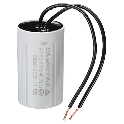 PATIKIL CBB60 8uF Running Capacitor, AC 450V 2 Wires 50/60Hz Cylinder 60x35mm for Water Pumps,Washing Machines Motor Start