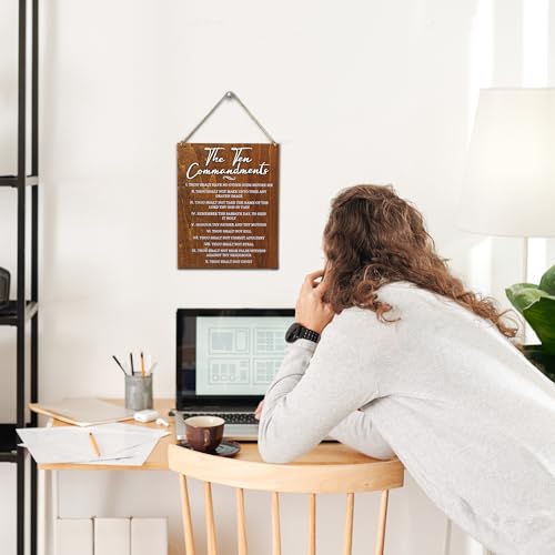 The Ten Commandments Wall Decor - 10 Commandments Wall Art, Religious Inspirational Wood Plaque Bible Verse Sign Christian Decor for Home Bedroom Office